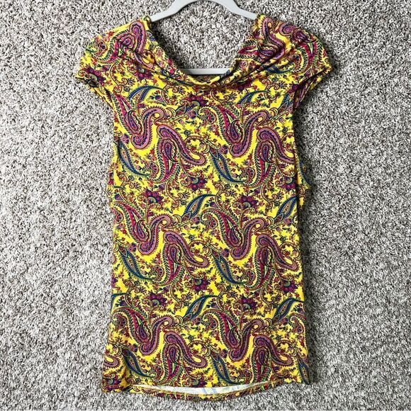 Lauren Ralph Lauren Top Women’s Large Yellow/Pink Paisley Print Short Sleeve NWT - Picture 5 of 5